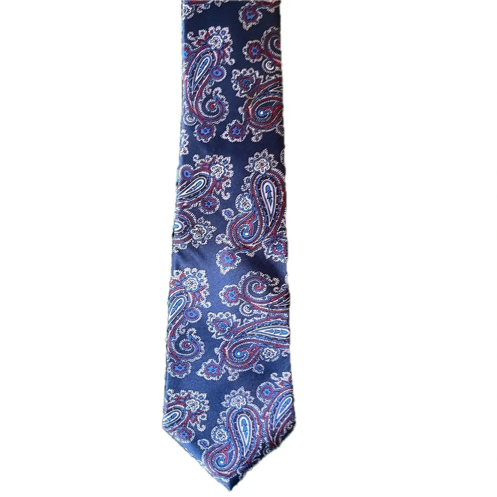 Vintage Parliament House London Mens Silk Tie Navy Blue Red Paisley Made in USA